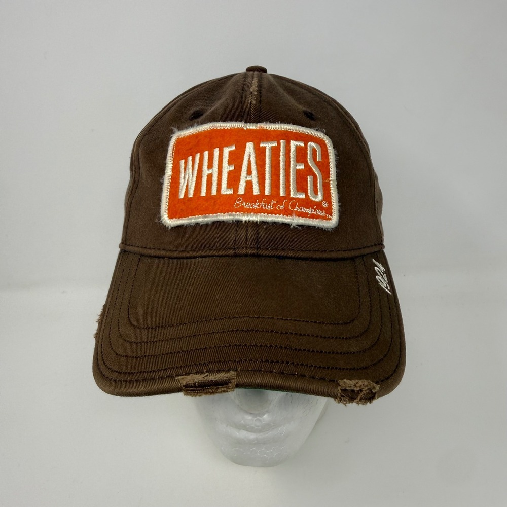 Vtg Wheaties Breakfast of Champions Hat Brown Distressed Baseball Cap Mens OSFM